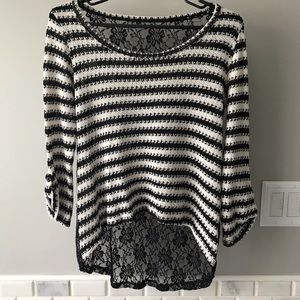 Black and white striped sweater lace back size M